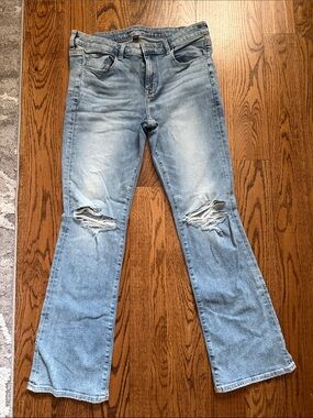 American Eagle Outfitters Light Blue Distressed Flare Jeans